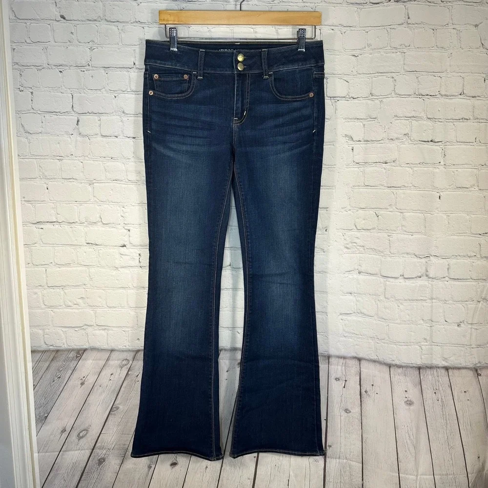 American Eagle Artist Flare Jeans Dark Wash Super Super Stretch Womens 10 Reg